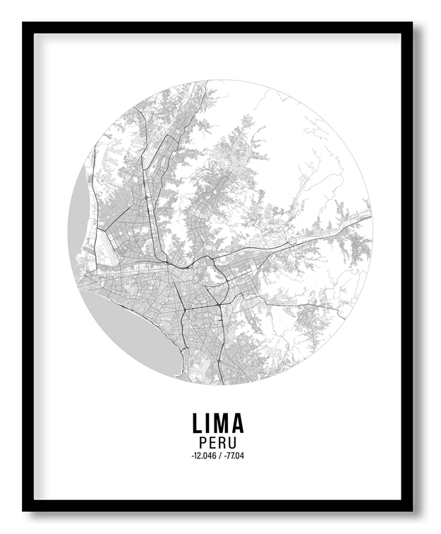 Circle poster white map of Lima