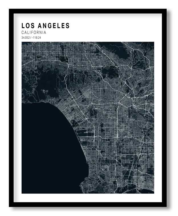 Pantone above blue map of Los Angeles