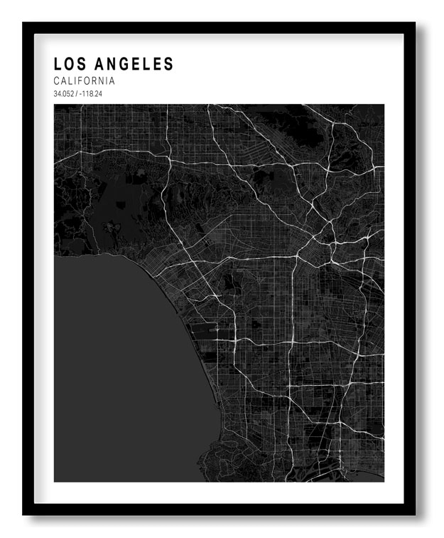 Pantone above black map of Los Angeles