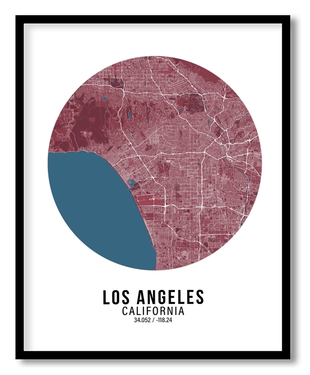 Circle poster red map of Los Angeles