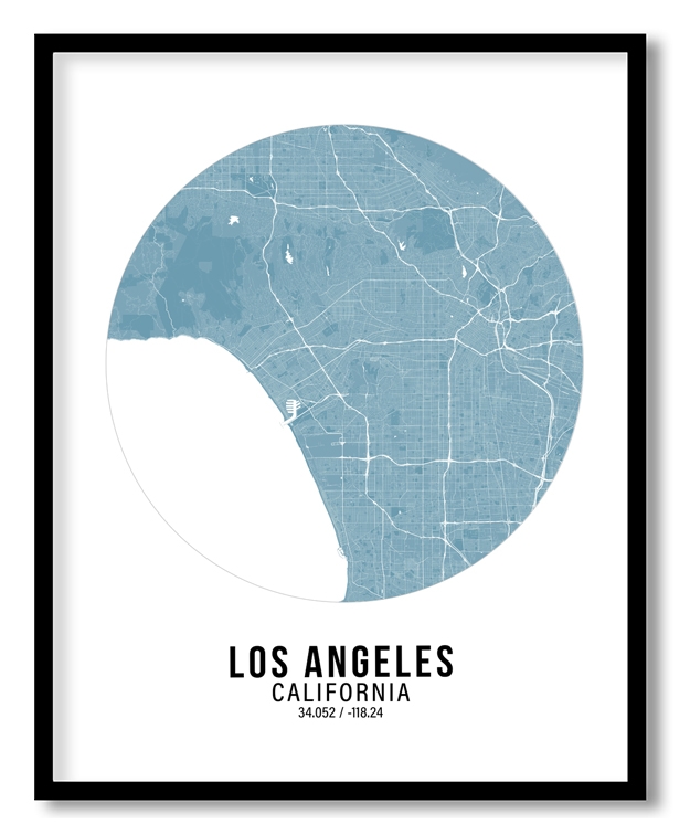 Circle poster sky blue map of Los Angeles