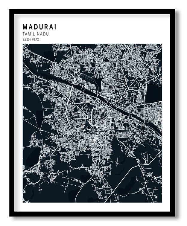 Pantone above blue map of Madurai