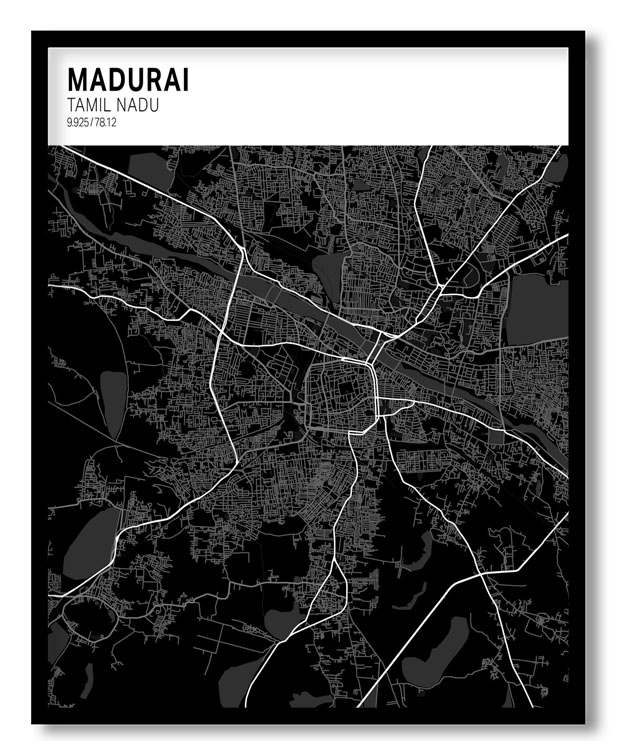 Strip above poster black map of Madurai