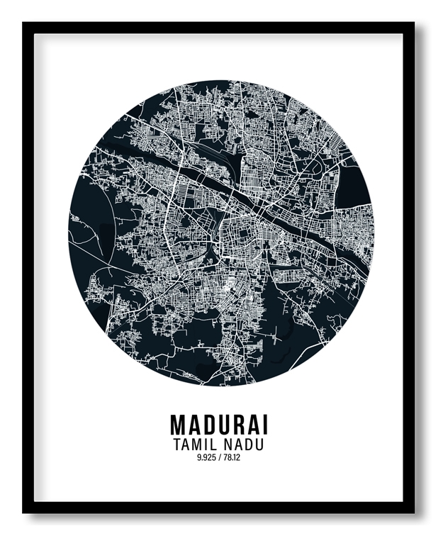 Circle poster blue map of Madurai