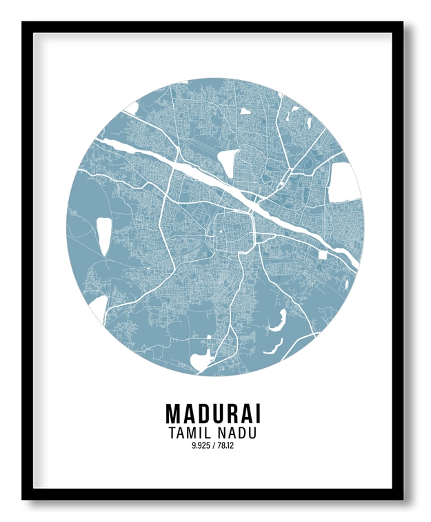 Circle poster sky blue map of Madurai