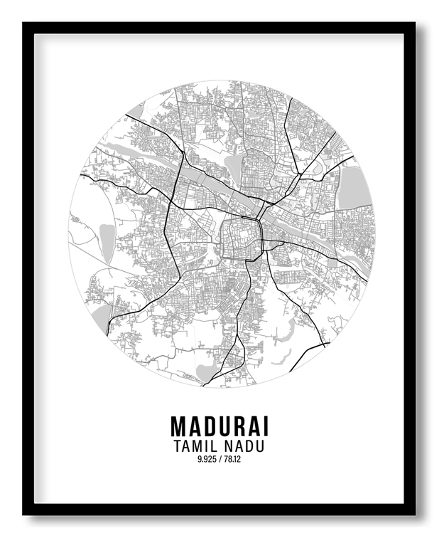 Circle poster white map of Madurai