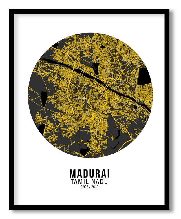 Circle poster yellow map of Madurai