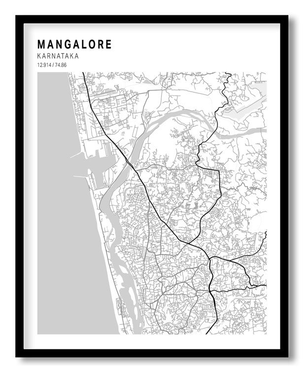 Pantone above white map of Mangalore