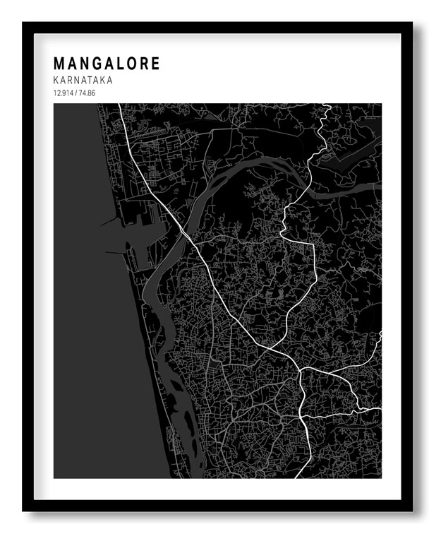 Pantone above black map of Mangalore