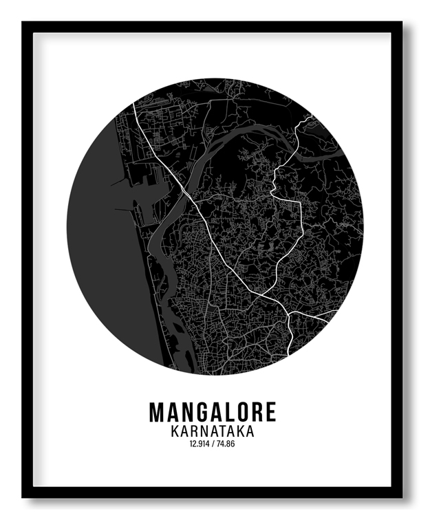 Circle poster black map of Mangalore