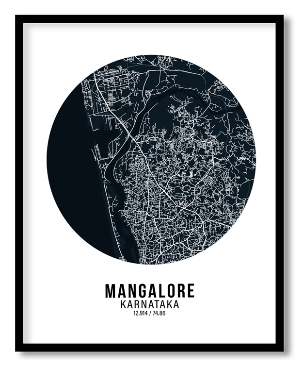 Circle poster blue map of Mangalore