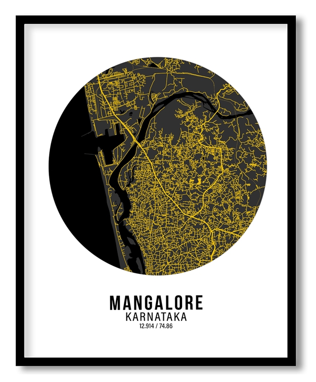 Circle poster yellow map of Mangalore