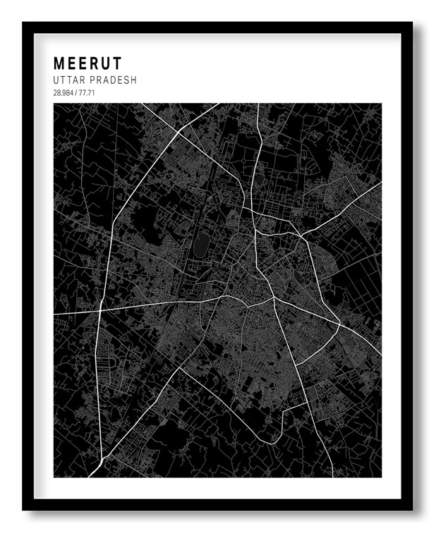 Pantone above black map of Meerut