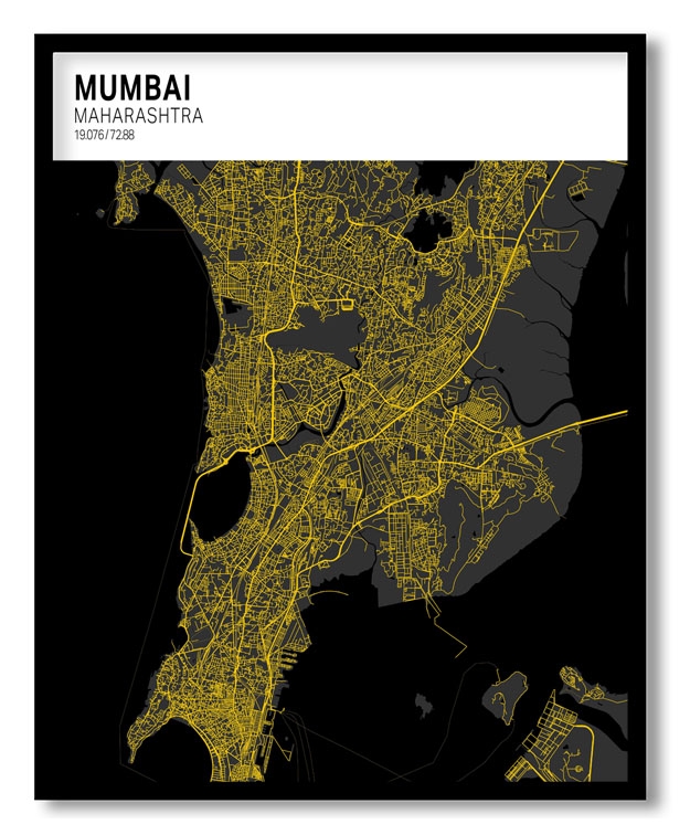 Strip above poster white map of Mumbai