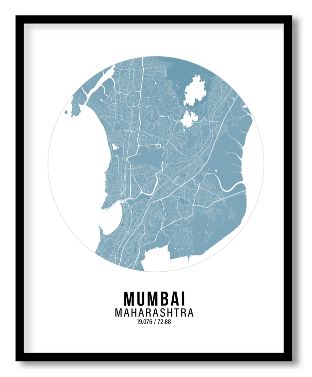 Circle poster sky blue map of Mumbai