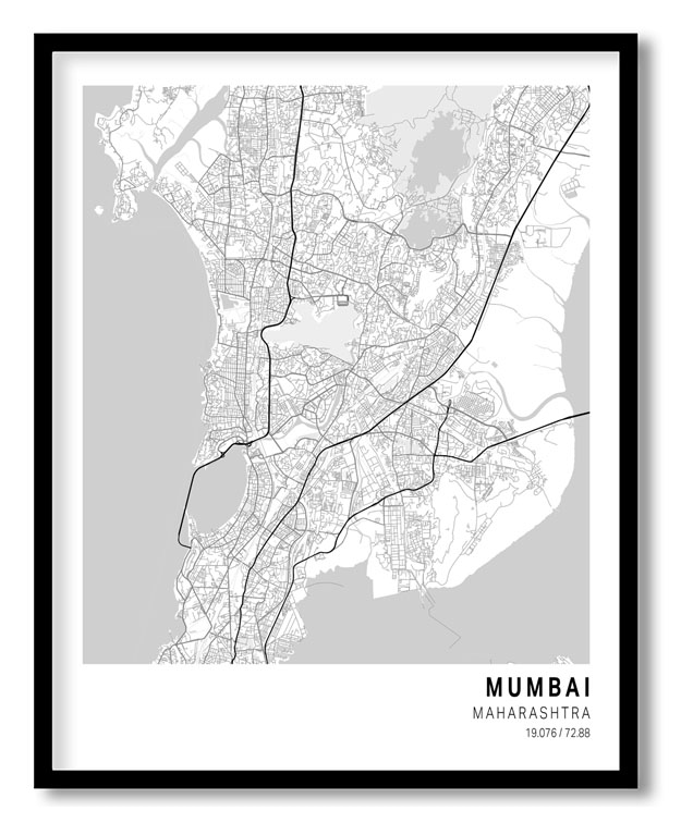 Pantone below white map of Mumbai