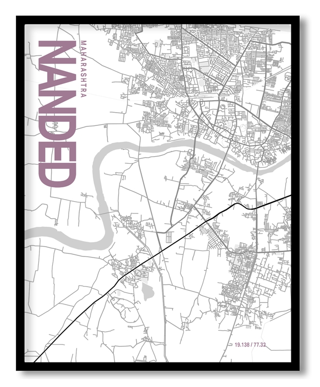 Nanded White Map Art, Poster style, Framed & Ready to hang wall art