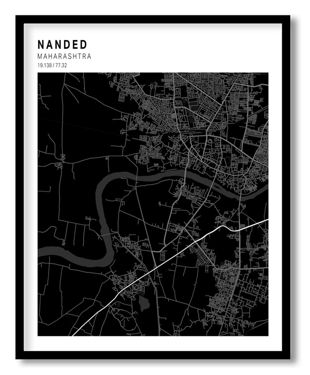 Pantone above black map of Nanded
