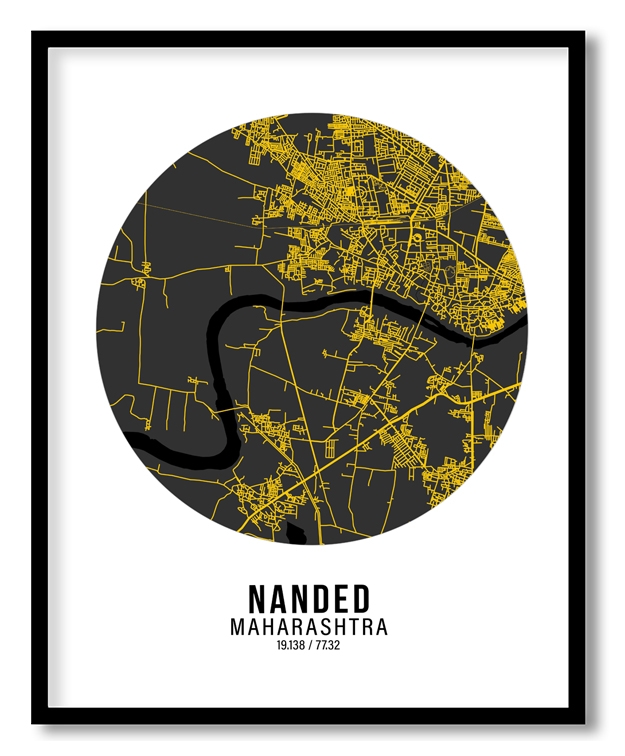 Circle poster yellow map of Nanded