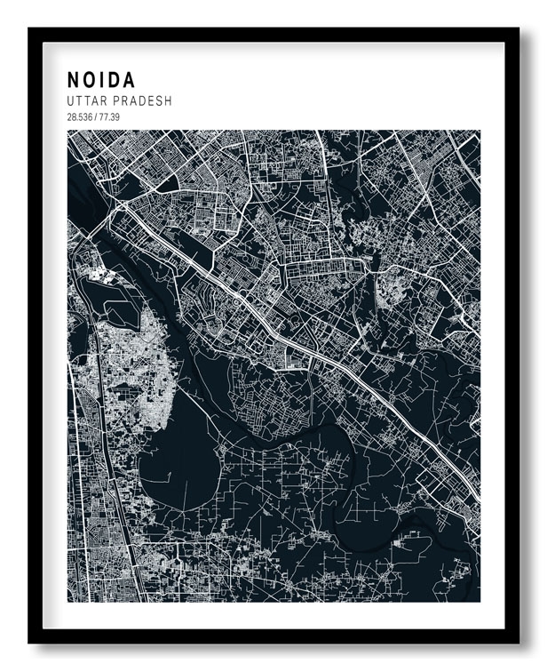 Pantone above blue map of Noida