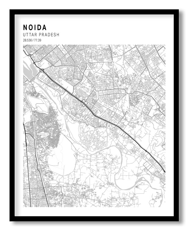 Pantone above white map of Noida
