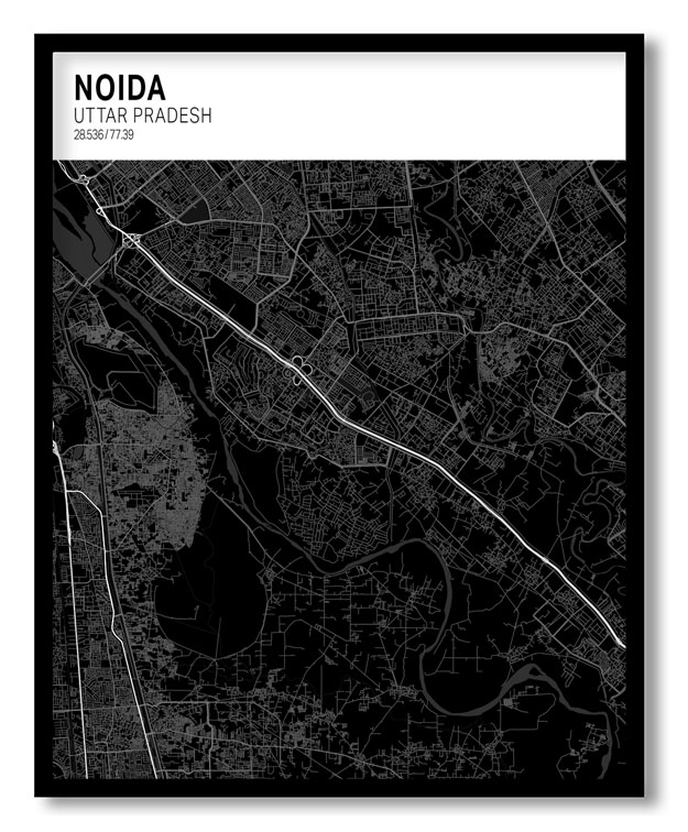 Strip above poster black map of Noida