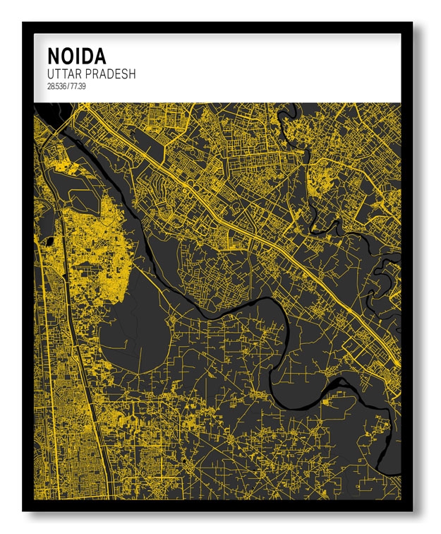 Strip above poster white map of Noida