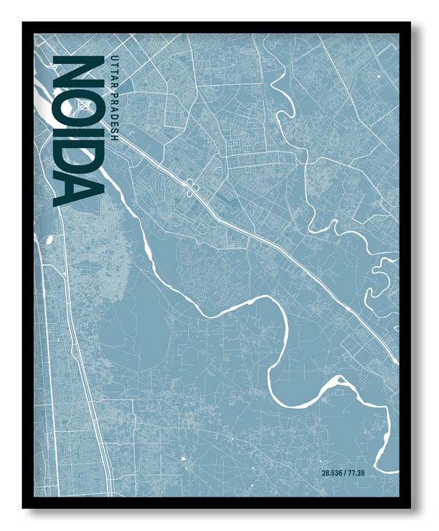 Noida Blue Map Art, Ready to hang, Framed Wall art