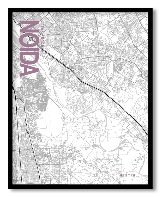 Noida White Map Art, Poster style, Framed & Ready to hang wall art