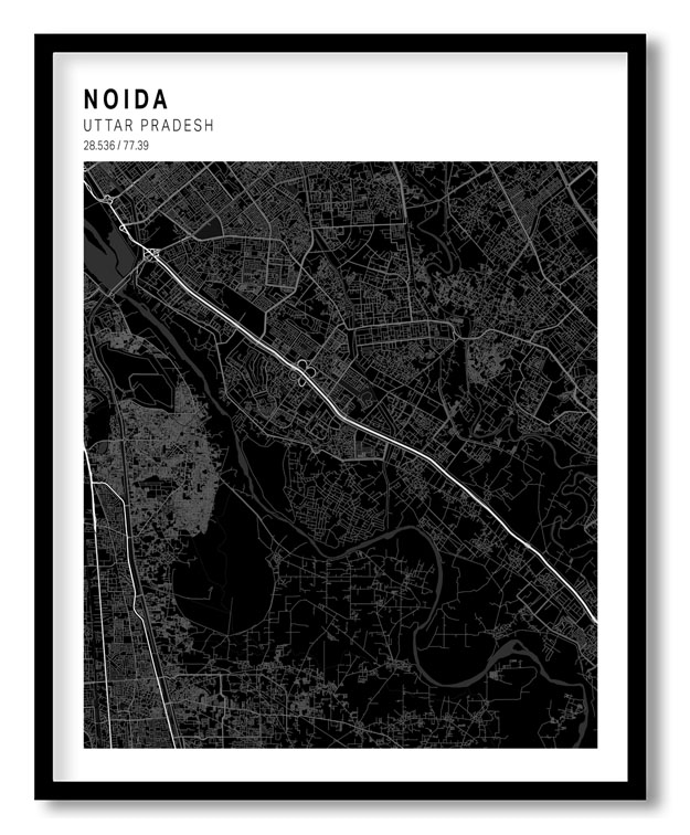 Pantone above black map of Noida