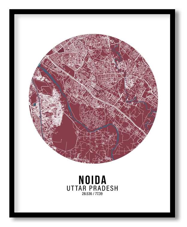 Circle poster red map of Noida