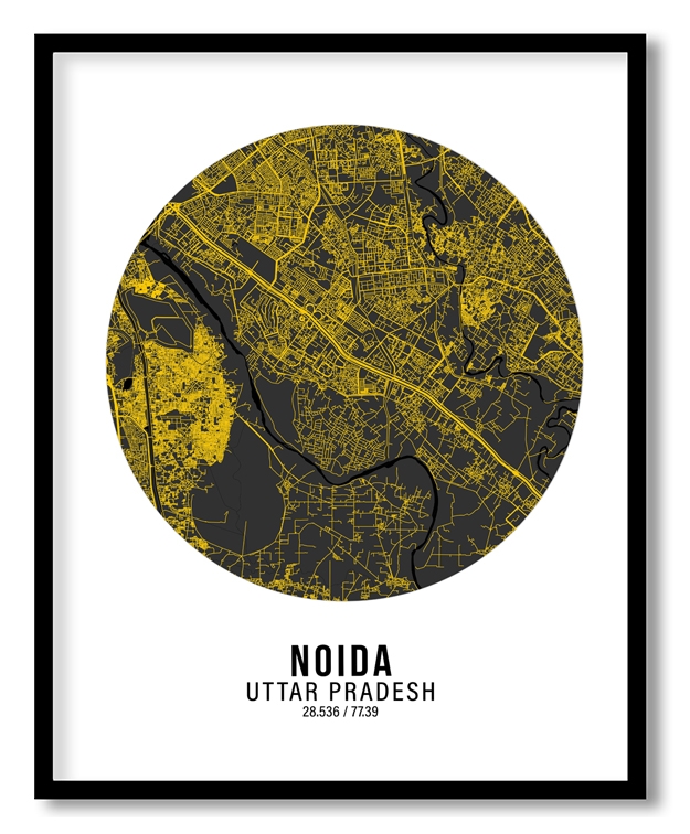 Circle poster yellow map of Noida