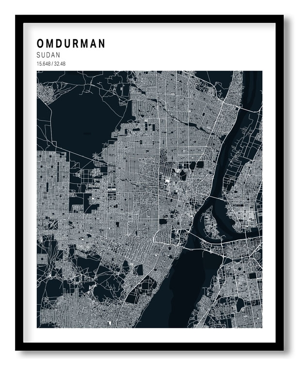 Pantone above blue map of Omdurman