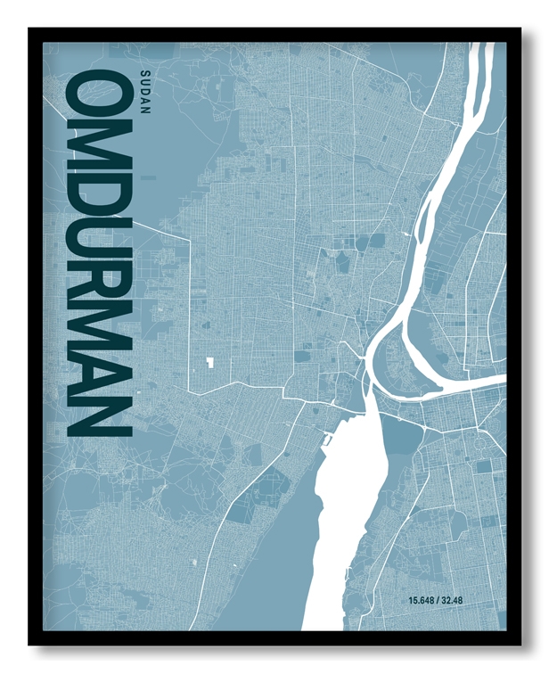 Omdurman Blue Map Art, Ready to hang, Framed Wall art