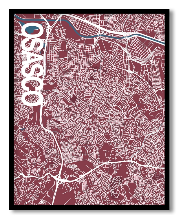 Osasco Map Art, Red & Blue, Ready to hang, Framed Wall art