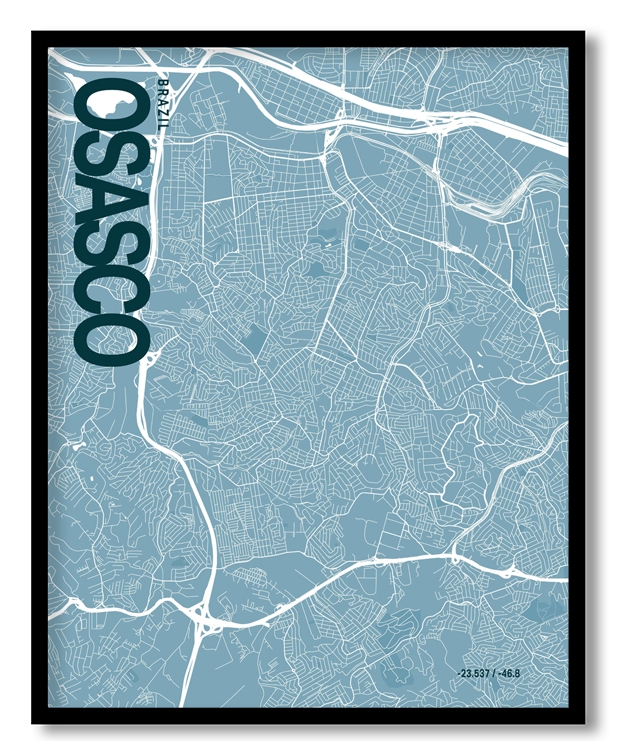 Osasco Blue Map Art, Ready to hang, Framed Wall art
