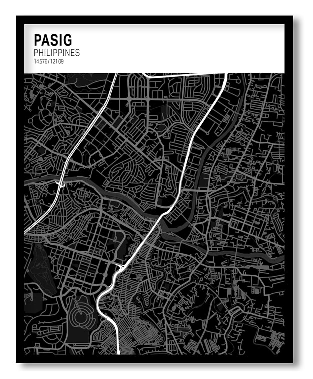 Strip above poster black map of Pasig