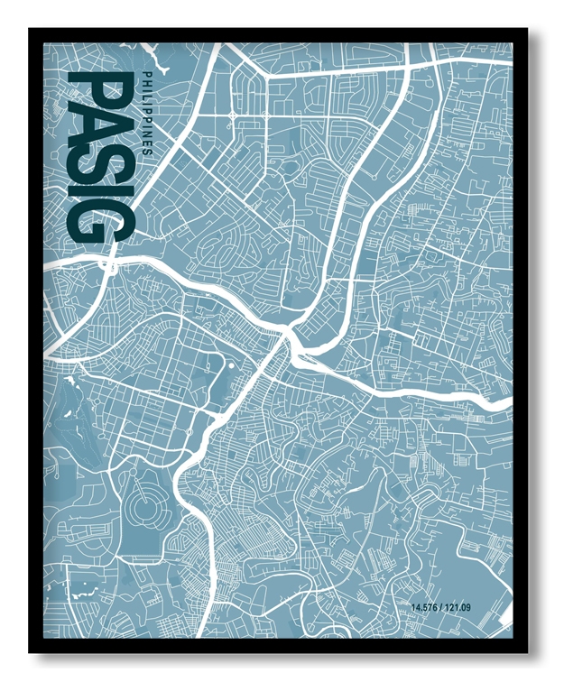 Pasig Blue Map Art, Ready to hang, Framed Wall art