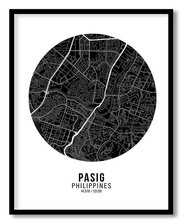 Circle poster black map of Pasig
