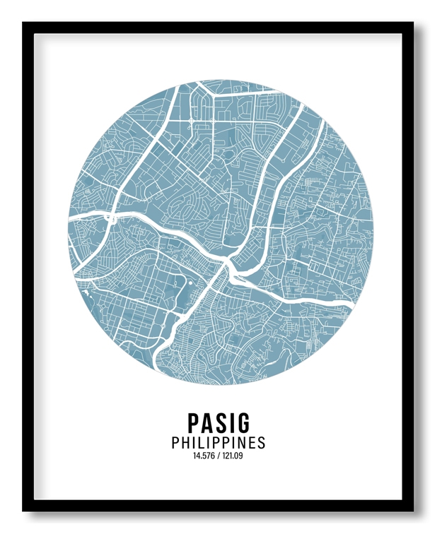 Circle poster sky blue map of Pasig