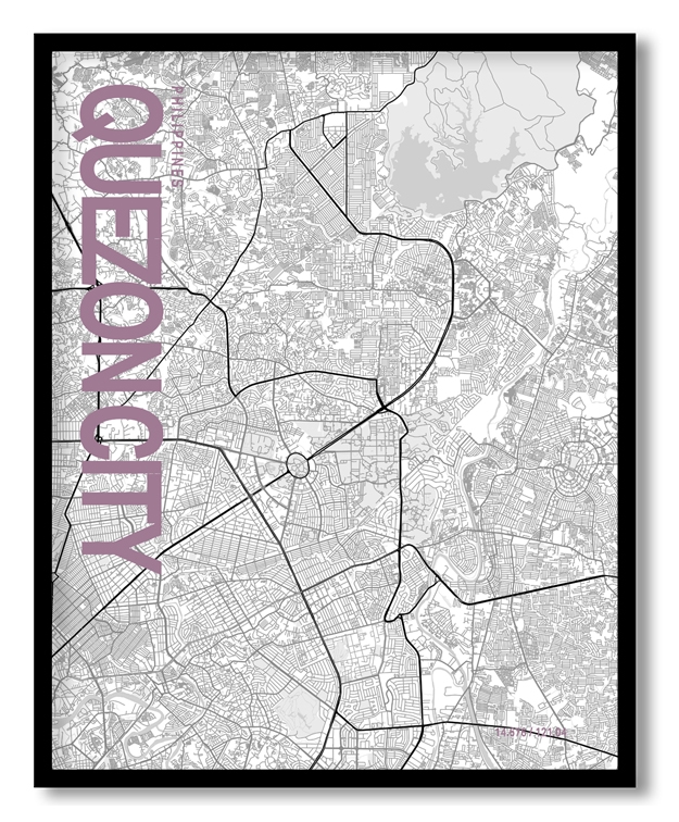Quezon City White Map Art, Poster style, Framed & Ready to hang wall art