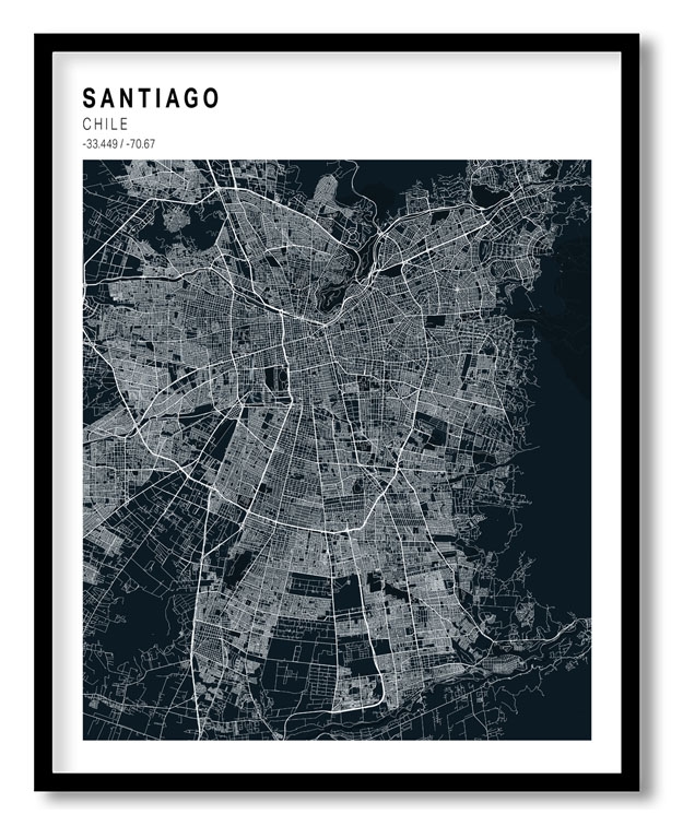 Pantone above blue map of Santiago