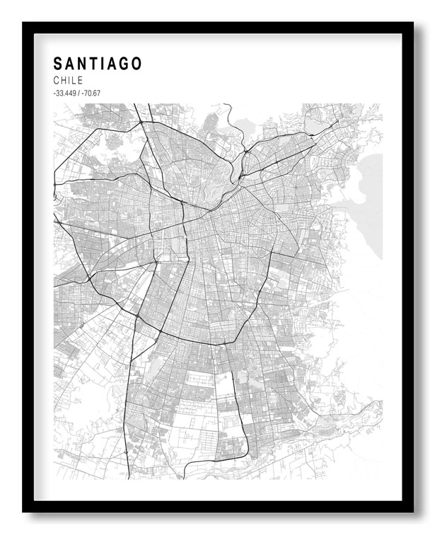 Pantone above white map of Santiago