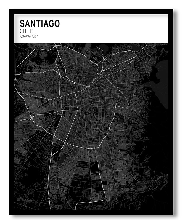 Strip above poster black map of Santiago