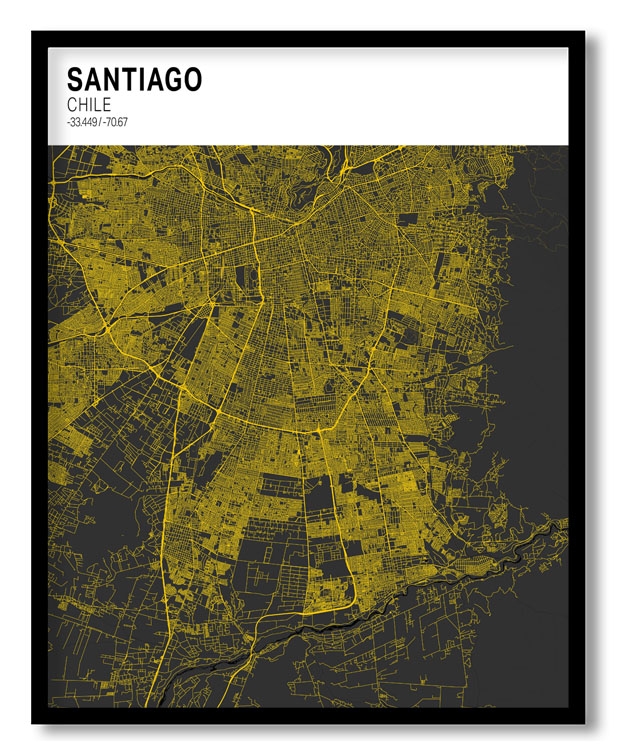 Strip above poster white map of Santiago