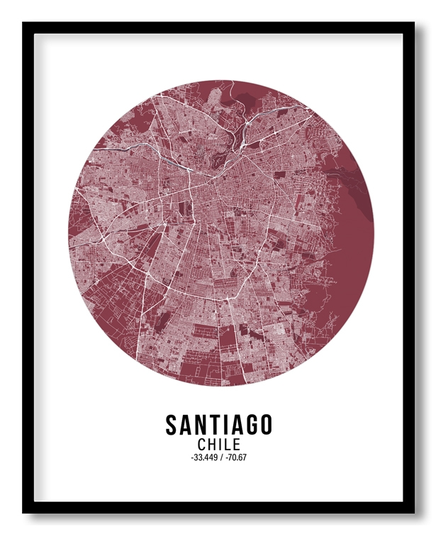 Circle poster red map of Santiago