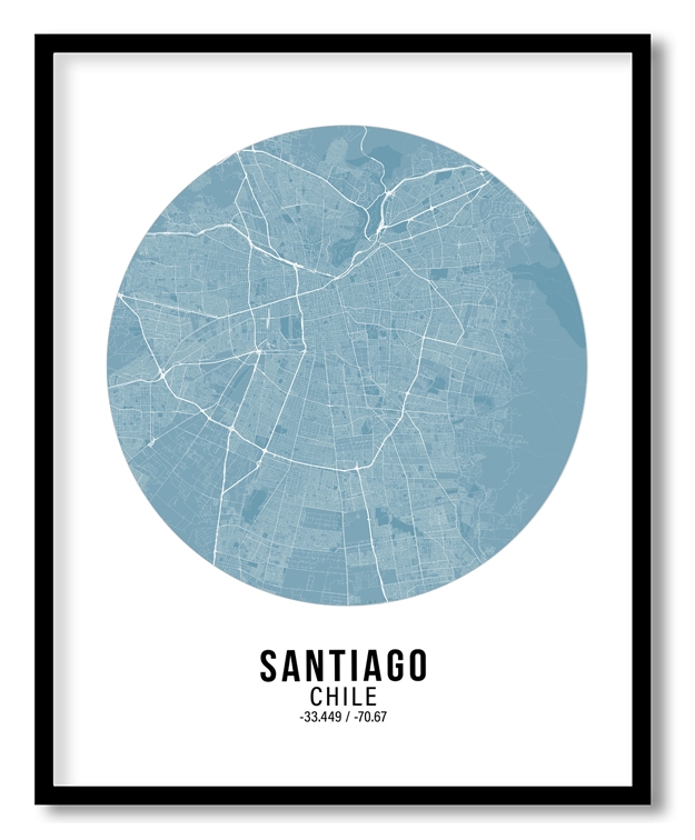 Circle poster sky blue map of Santiago