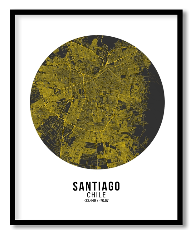 Circle poster yellow map of Santiago