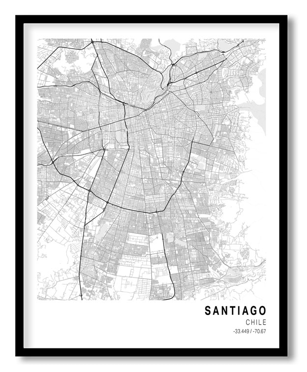 Pantone below white map of Santiago