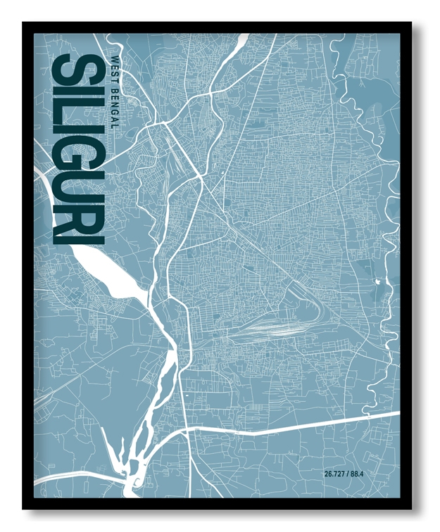 Siliguri Blue Map Art, Ready to hang, Framed Wall art